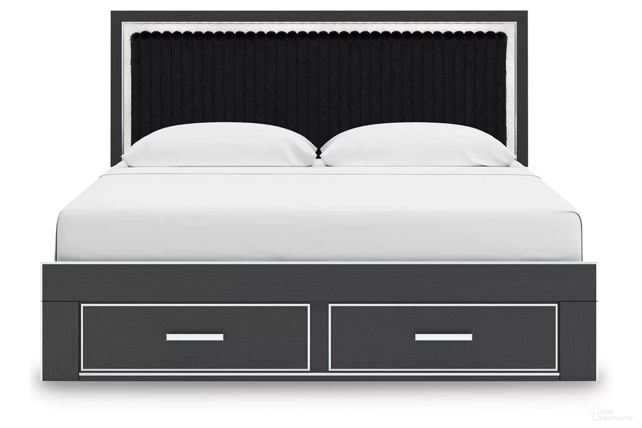 The appearance of Ravalori King Upholstered Panel Storage Bed In Black designed by Signature Design by Ashley in the modern / contemporary interior design. This black piece of furniture  was selected by 1StopBedrooms from Ravalori Collection to add a touch of cosiness and style into your home. Sku: B100-14;NCB3380-56S;NCB3380-58;NCB3380-95. Bed Type: Storage Bed. Bed Size: King.