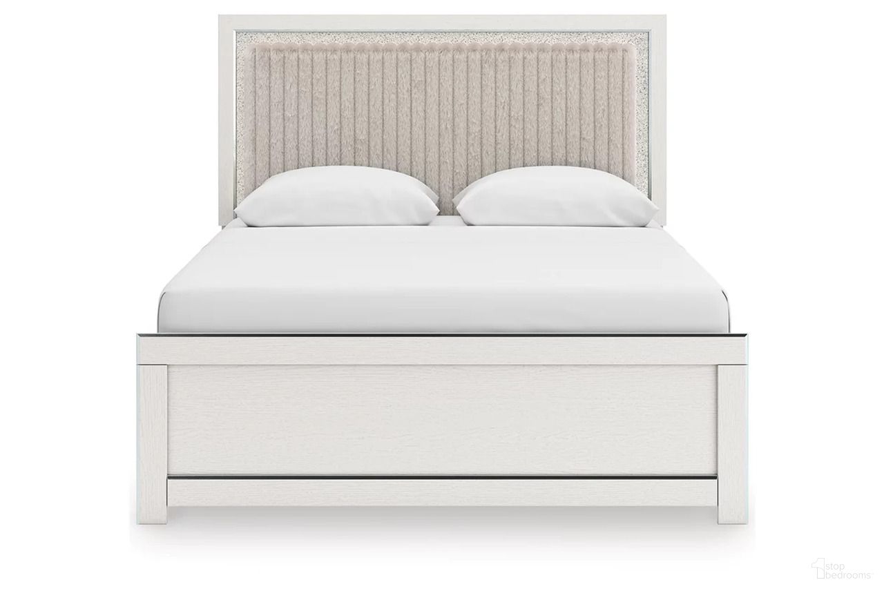 The appearance of Ravalori Queen Upholstered Panel Bed In White designed by Signature Design by Ashley in the modern / contemporary interior design. This white piece of furniture  was selected by 1StopBedrooms from Ravalori Collection to add a touch of cosiness and style into your home. Sku: B100-13;NCB3381-54;NCB3381-57;NCB3381-95. Bed Type: Panel Bed. Bed Size: Queen.