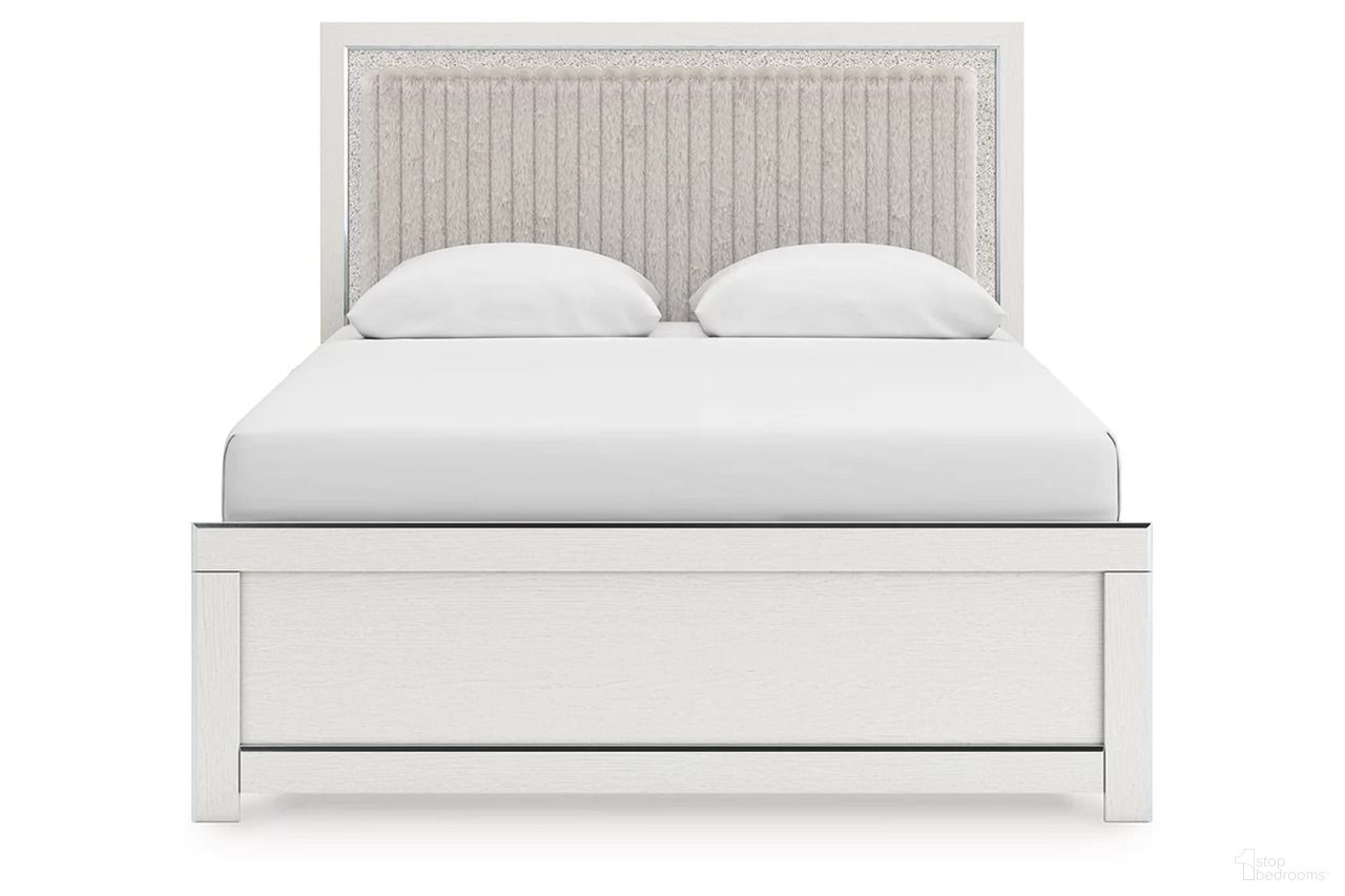 The appearance of Ravalori Queen Upholstered Panel Bed In White designed by Signature Design by Ashley in the modern / contemporary interior design. This white piece of furniture  was selected by 1StopBedrooms from Ravalori Collection to add a touch of cosiness and style into your home. Sku: NCB3381-54;NCB3381-57;NCB3381-96. Bed Type: Panel Bed. Bed Size: Queen.
