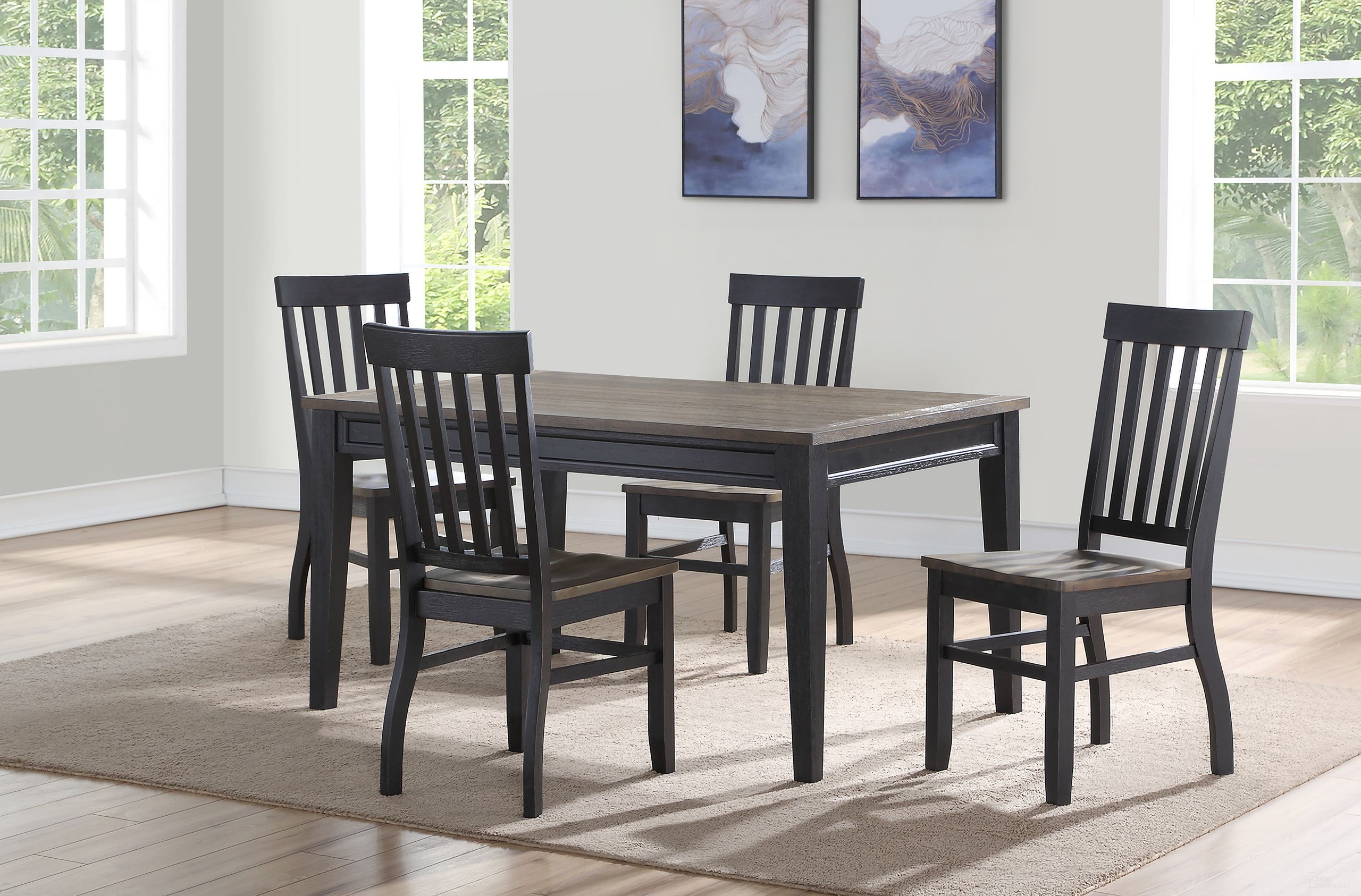 The appearance of Raven Noir 5 Piece Dining Set designed by Steve Silver in the transitional interior design. This driftwood piece of furniture  was selected by 1StopBedrooms from Raven Collection to add a touch of cosiness and style into your home. Sku: RN500T;RN500S;RN500S;RN500S;RN500S. Material: Plywood.