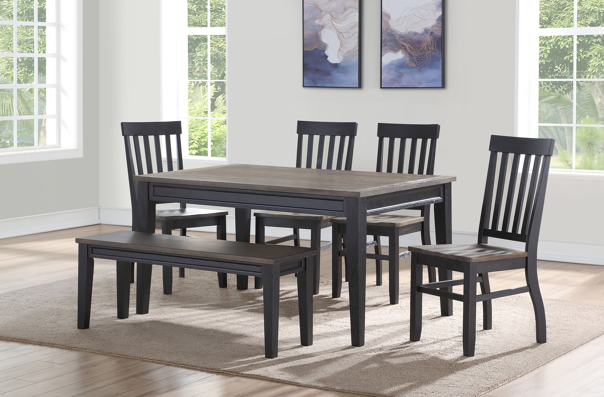 The appearance of Raven Noir 6 Piece Dining Set designed by Steve Silver in the transitional interior design. This driftwood piece of furniture  was selected by 1StopBedrooms from Raven Collection to add a touch of cosiness and style into your home. Sku: RN500T;RN500S;RN500S;RN500S;RN500S;RN500B. Material: MDF.