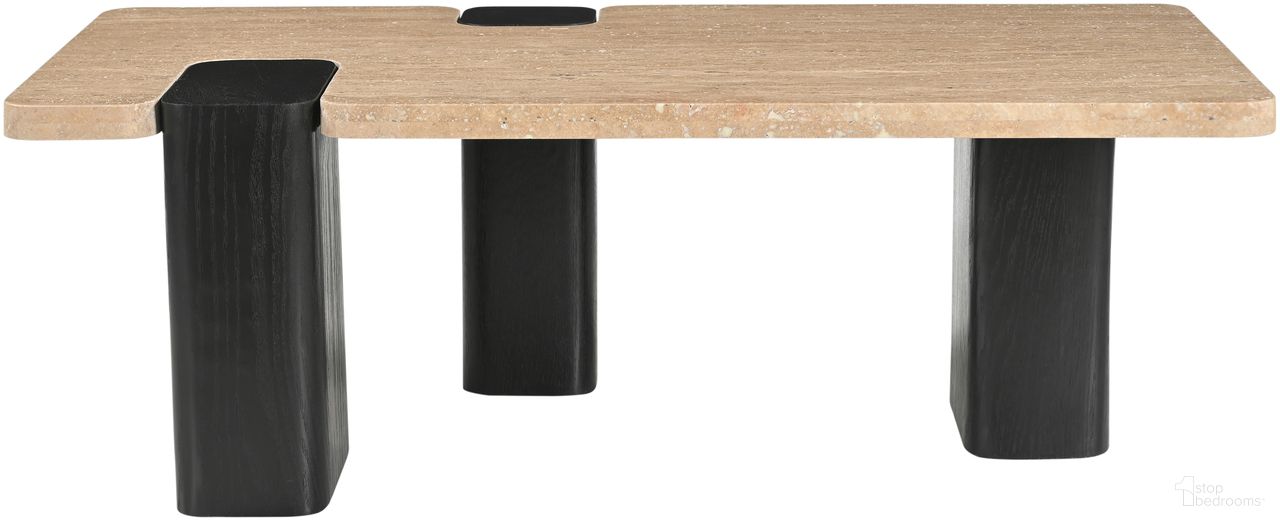 The appearance of Ravenna Genuine Travertine Top and Oak Wood Base Coffee Table In Natural and Black designed by Meridian in the modern / contemporary interior design. This natural/black piece of furniture was selected by 1StopBedrooms from Ravenna Collection to add a touch of cosiness and style into your home. Sku: 99078Travertine-CT Box 1/2 (Top);99078Travertine-CT Box 2/2 (Base). Material: Marble.