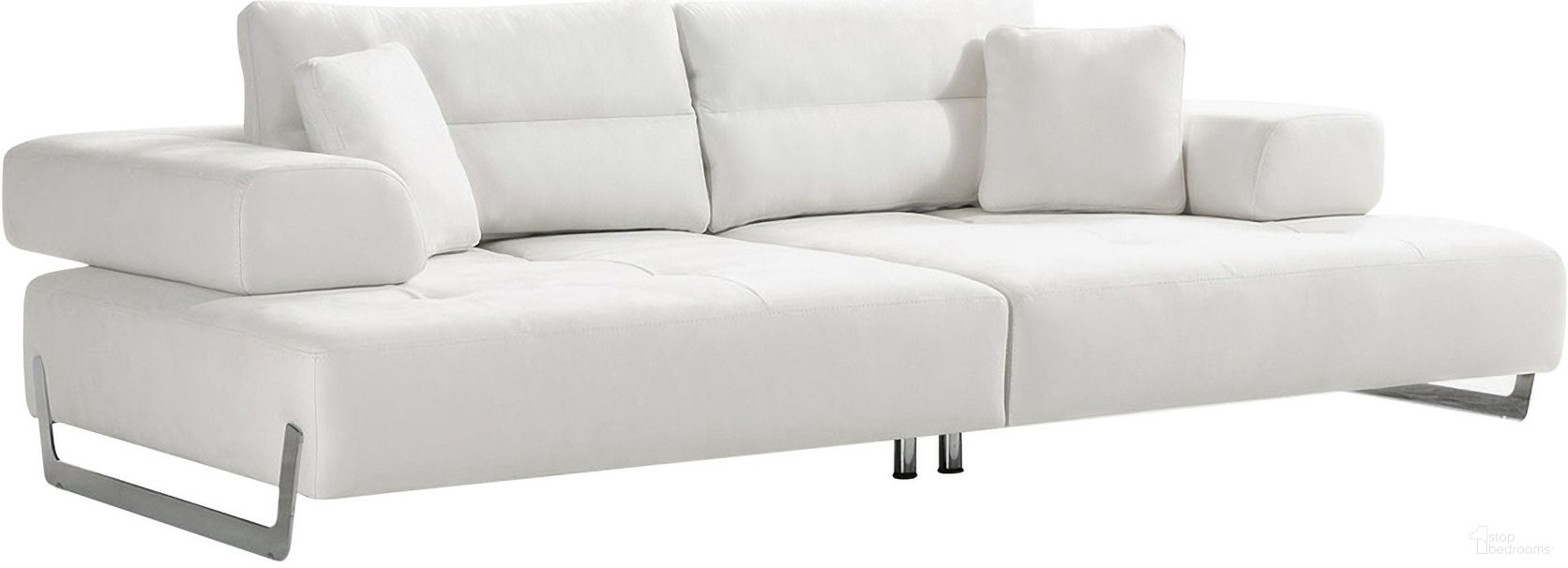 The appearance of Ravenna Faux Suede Sofa with Sliding Back and Armrests In White and Chrome designed by Pasargad Home in the modern / contemporary interior design. This white and chrome piece of furniture was selected by 1StopBedrooms from Positano Collection to add a touch of cosiness and style into your home. Sku: PSLM-012-3. Material: Faux Suede.