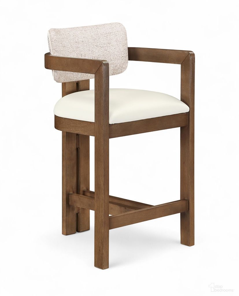 The appearance of Ravina Vegan Leather and Linen Textured Fabric Upholstered Counter Stool In Beige designed by Meridian in the modern / contemporary interior design. This beige piece of furniture was selected by 1StopBedrooms from Ravina Collection to add a touch of cosiness and style into your home. Sku: 88081Beige-C. Material: Foam.
