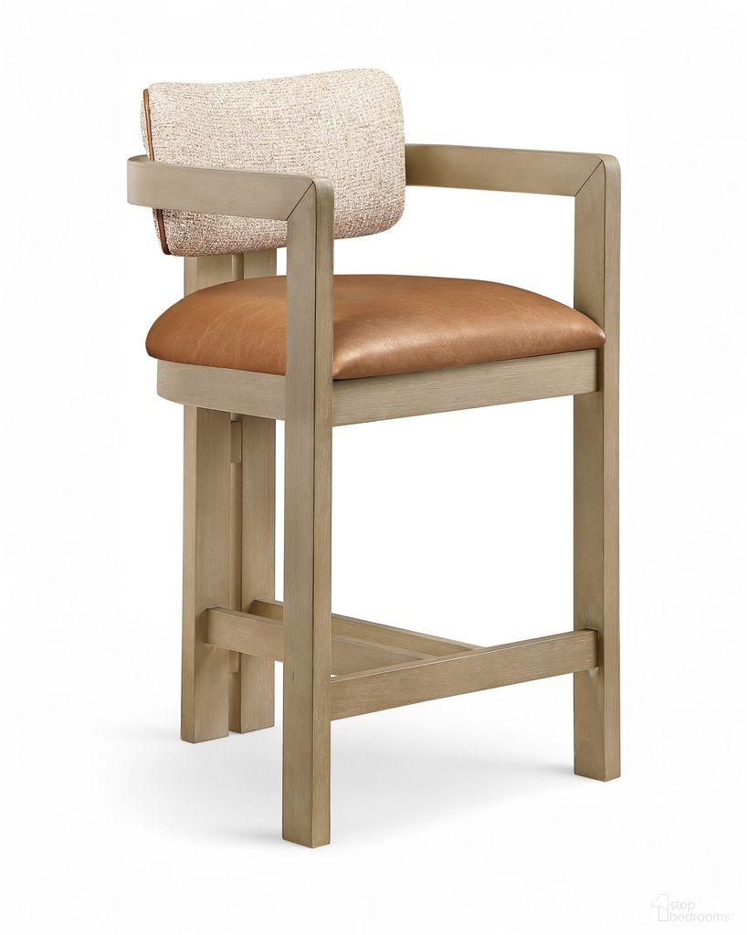 The appearance of Ravina Vegan Leather and Linen Textured Fabric Upholstered Counter Stool In Cognac designed by Meridian in the modern / contemporary interior design. This cognac piece of furniture was selected by 1StopBedrooms from Ravina Collection to add a touch of cosiness and style into your home. Sku: 88080Cognac-C. Material: Foam.