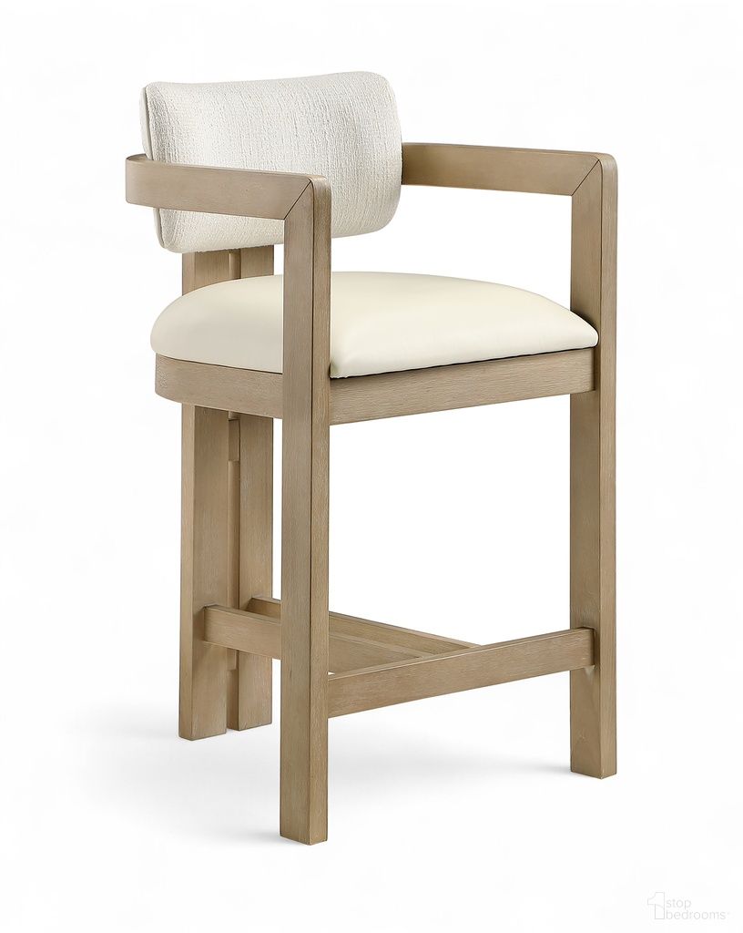 The appearance of Ravina Vegan Leather and Linen Textured Fabric Upholstered Counter Stool In Cream designed by Meridian in the modern / contemporary interior design. This cream piece of furniture was selected by 1StopBedrooms from Ravina Collection to add a touch of cosiness and style into your home. Sku: 88080Cream-C. Material: Foam.