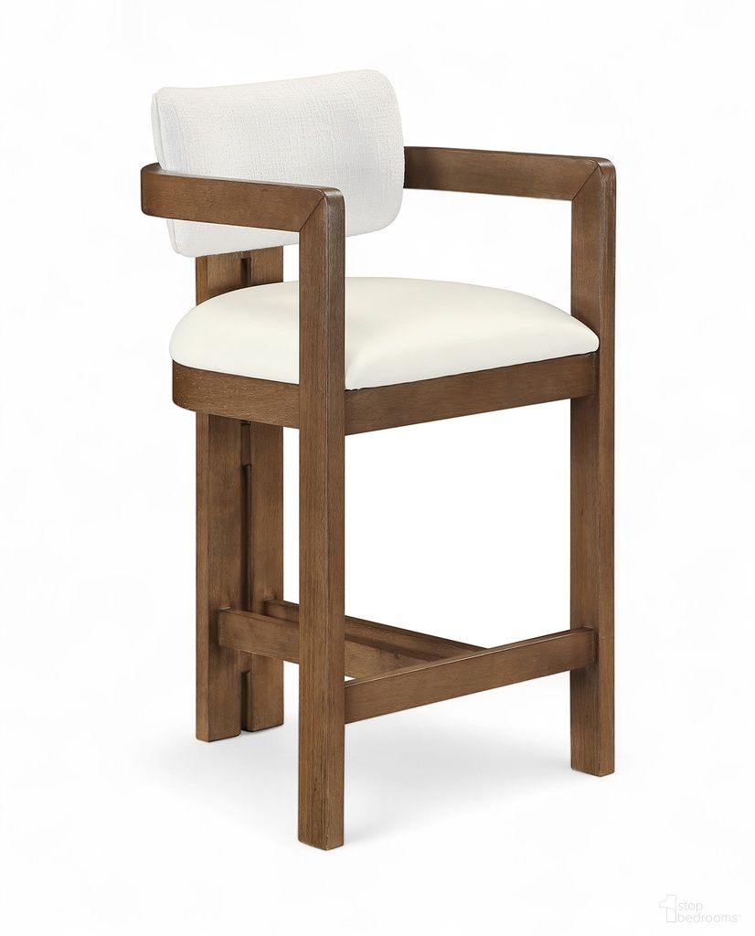 The appearance of Ravina Vegan Leather and Linen Textured Fabric Upholstered Counter Stool In Cream designed by Meridian in the modern / contemporary interior design. This cream piece of furniture  was selected by 1StopBedrooms from Ravina Collection to add a touch of cosiness and style into your home. Sku: 88081Cream-C. Material: Foam.