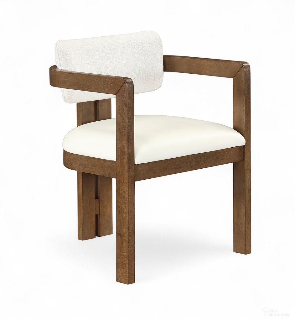 The appearance of Ravina Vegan Leather and Linen Textured Fabric Upholstered Dining Chair Set of 2 In Cream designed by Meridian in the modern / contemporary interior design. This cream piece of furniture was selected by 1StopBedrooms from Ravina Collection to add a touch of cosiness and style into your home. Sku: 88079Cream-C. Material: Foam. Chair Type: Arm Chair.