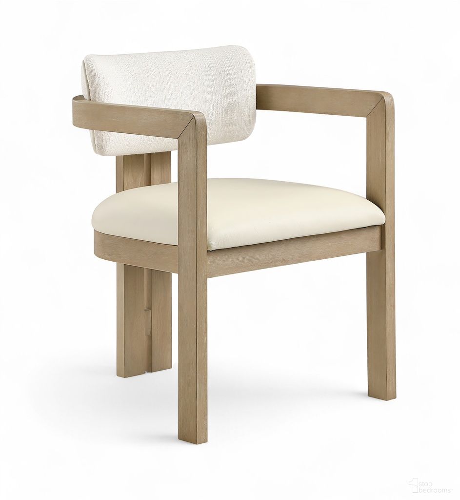 Ravina Vegan Leather and Linen Textured Fabric Upholstered Dining Chair Set of 2 In Cream