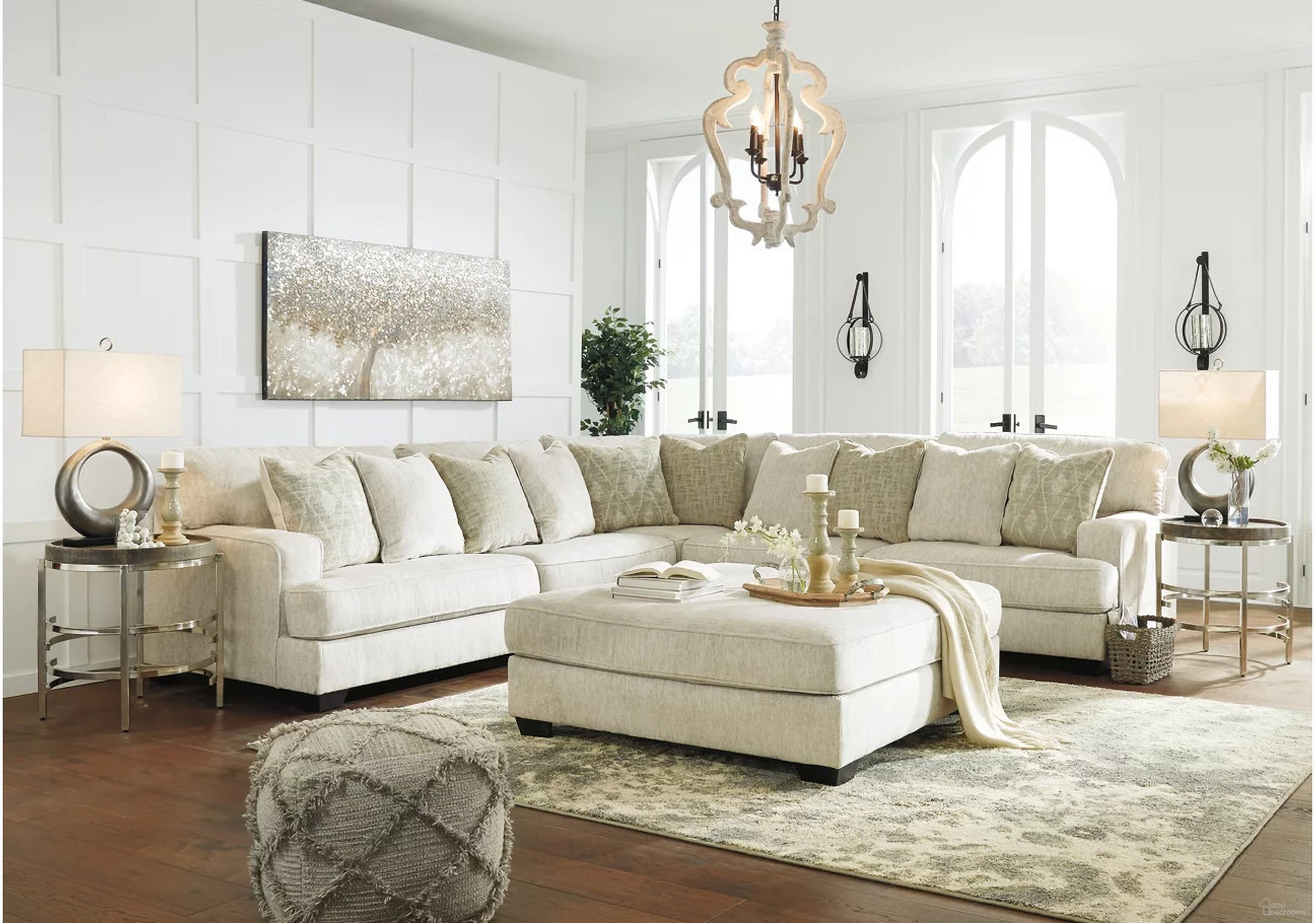 The appearance of Rawcliffe 3-Piece Sectional with Ottoman In Parchment designed by Signature Design by Ashley in the transitional interior design. This parchment piece of furniture  was selected by 1StopBedrooms from Rawcliffe Collection to add a touch of cosiness and style into your home. Sku: 1960466;1960408;1960477;1960467. Material: Chenille. Layout: L-Shape.
