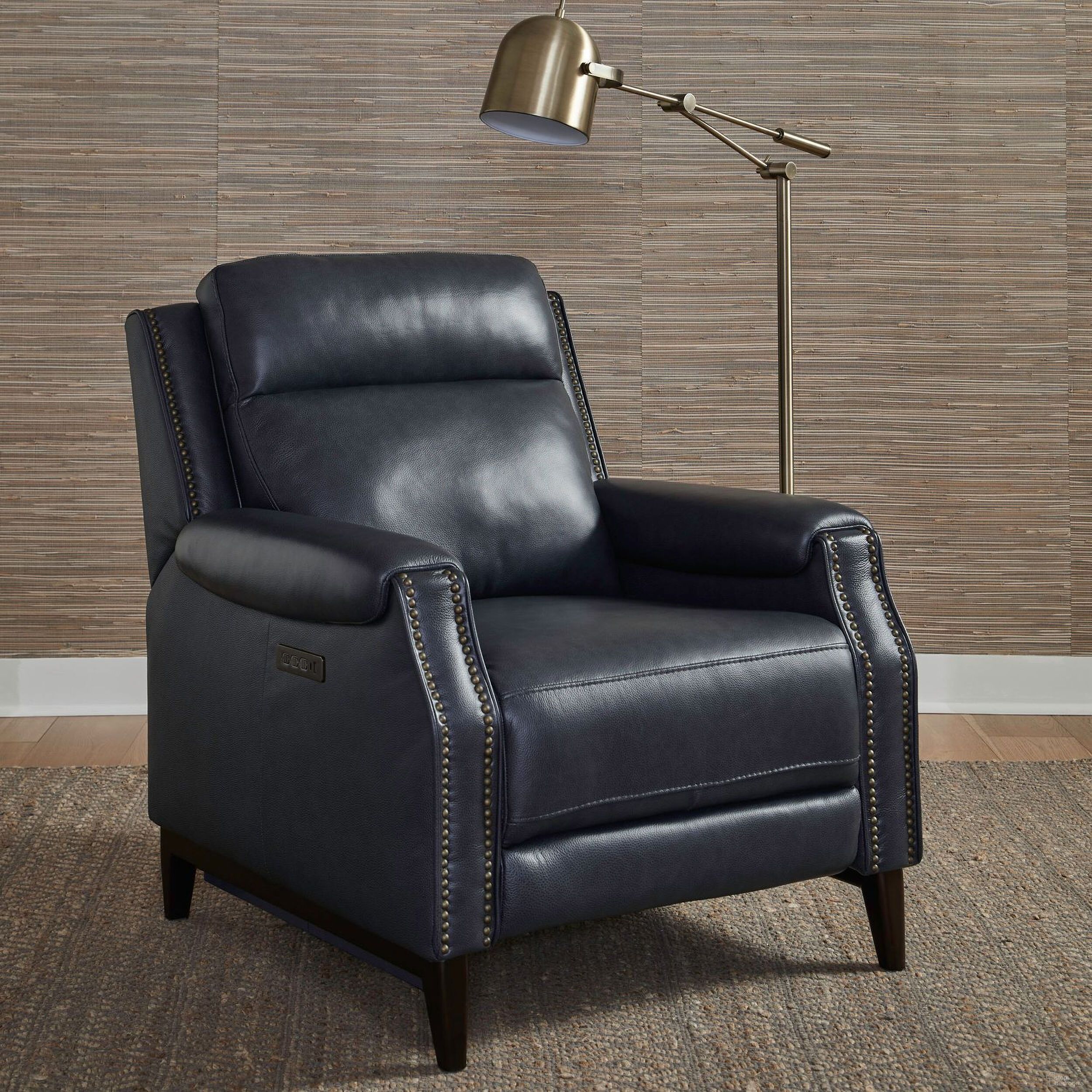 The appearance of Rawling Recliner with Power Headrest In York Navy designed by Liberty in the transitional interior design. This york navy piece of furniture  was selected by 1StopBedrooms from Rawling Collection to add a touch of cosiness and style into your home. Sku: 03NY-13P. Material: Solid Hardwood.