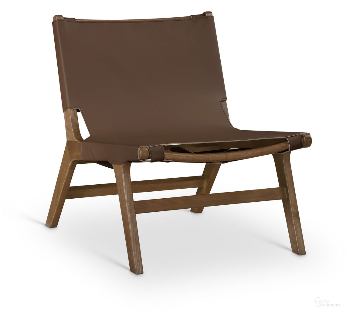 The appearance of Rawlins Vegan Leather Upholstered Accent Chair In Brown designed by Meridian in the modern / contemporary interior design. This brown piece of furniture  was selected by 1StopBedrooms from Rawlins Collection to add a touch of cosiness and style into your home. Sku: 33006Brown-C. Material: Leather.