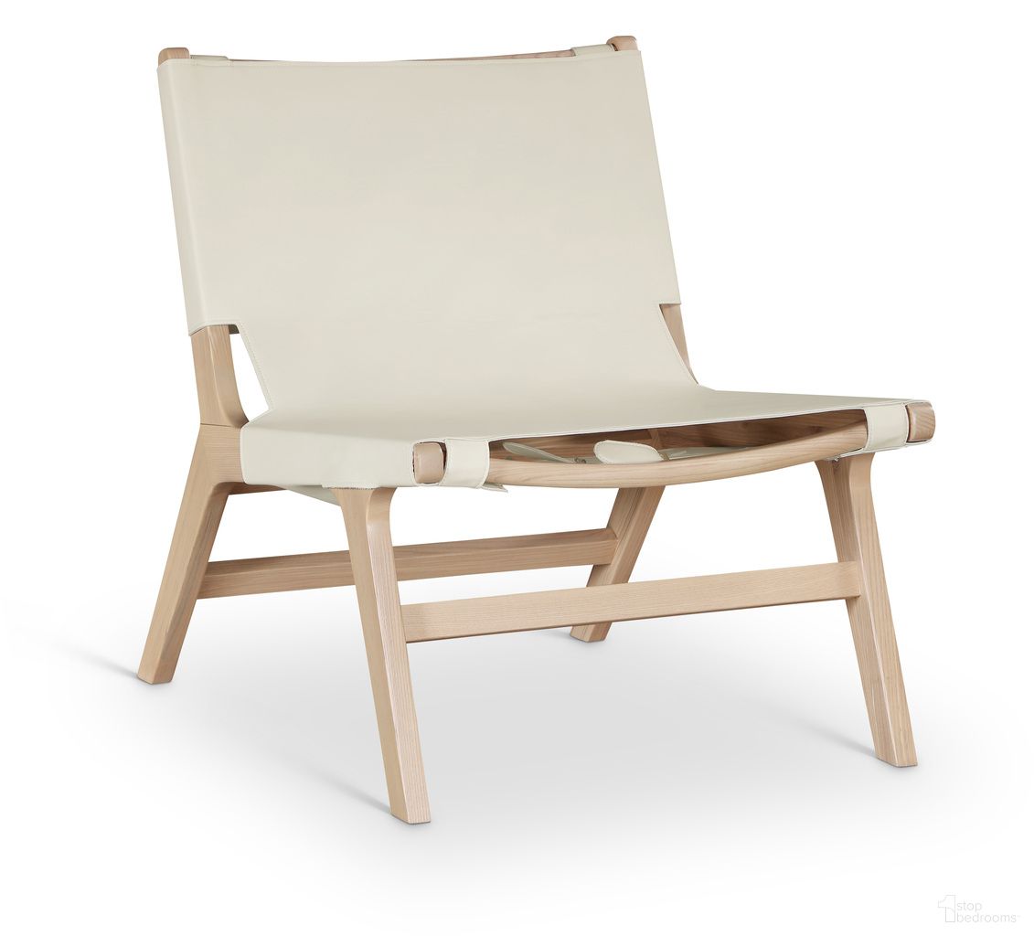 The appearance of Rawlins Vegan Leather Upholstered Accent Chair In Cream and Painted Natural designed by Meridian in the modern / contemporary interior design. This cream/painted natural piece of furniture  was selected by 1StopBedrooms from Rawlins Collection to add a touch of cosiness and style into your home. Sku: 33004Cream-C. Material: Leather.