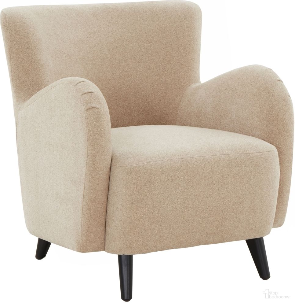 The appearance of Rayanne Modern Wingback Chair In Tan designed by Safavieh Couture in the modern / contemporary interior design. This tan piece of furniture was selected by 1StopBedrooms from Rayanne Collection to add a touch of cosiness and style into your home. Sku: SFV5020D. Material: Boucle.