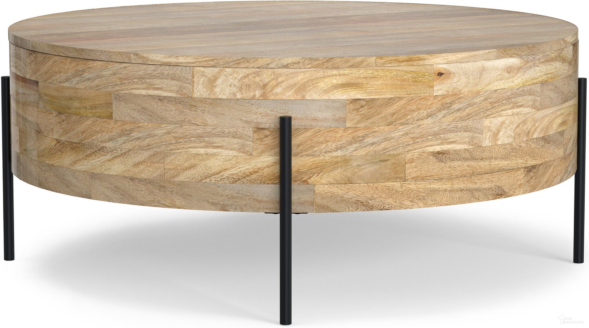 The appearance of Rayburn Solid Mango Wood Drum Coffee Table In Natural designed by Simpli Home in the modern / contemporary interior design. This natural piece of furniture was selected by 1StopBedrooms from Rayburn Collection to add a touch of cosiness and style into your home. Sku: AXCRAYDRT-NLB. Material: Mango Wood.