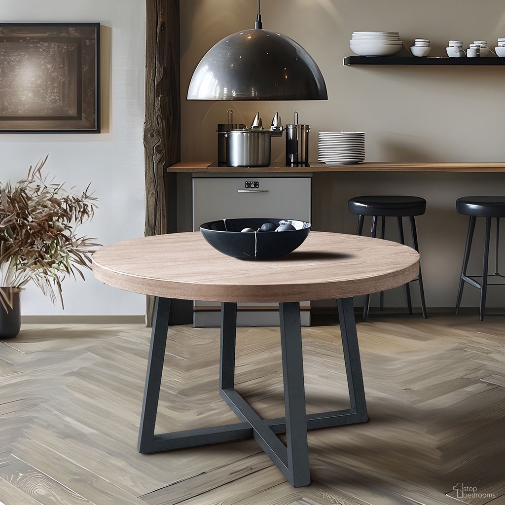 The appearance of Reagan Round Dining Table In Wheat and Slate designed by Olliix in the modern / contemporary interior design. This wheat/slate piece of furniture  was selected by 1StopBedrooms from Reagan Collection to add a touch of cosiness and style into your home. Sku: CH121-1004. Table Base Style: Trestle. Table Top Shape: Round. Size: 39". Material: Mahogany.