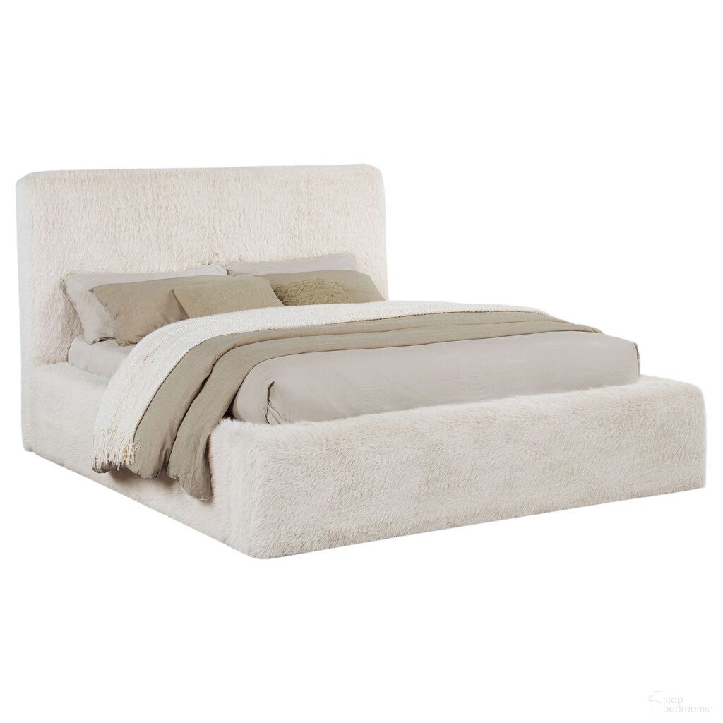Rebecca Faux Fur Upholstered Eastern King Bed In Cream