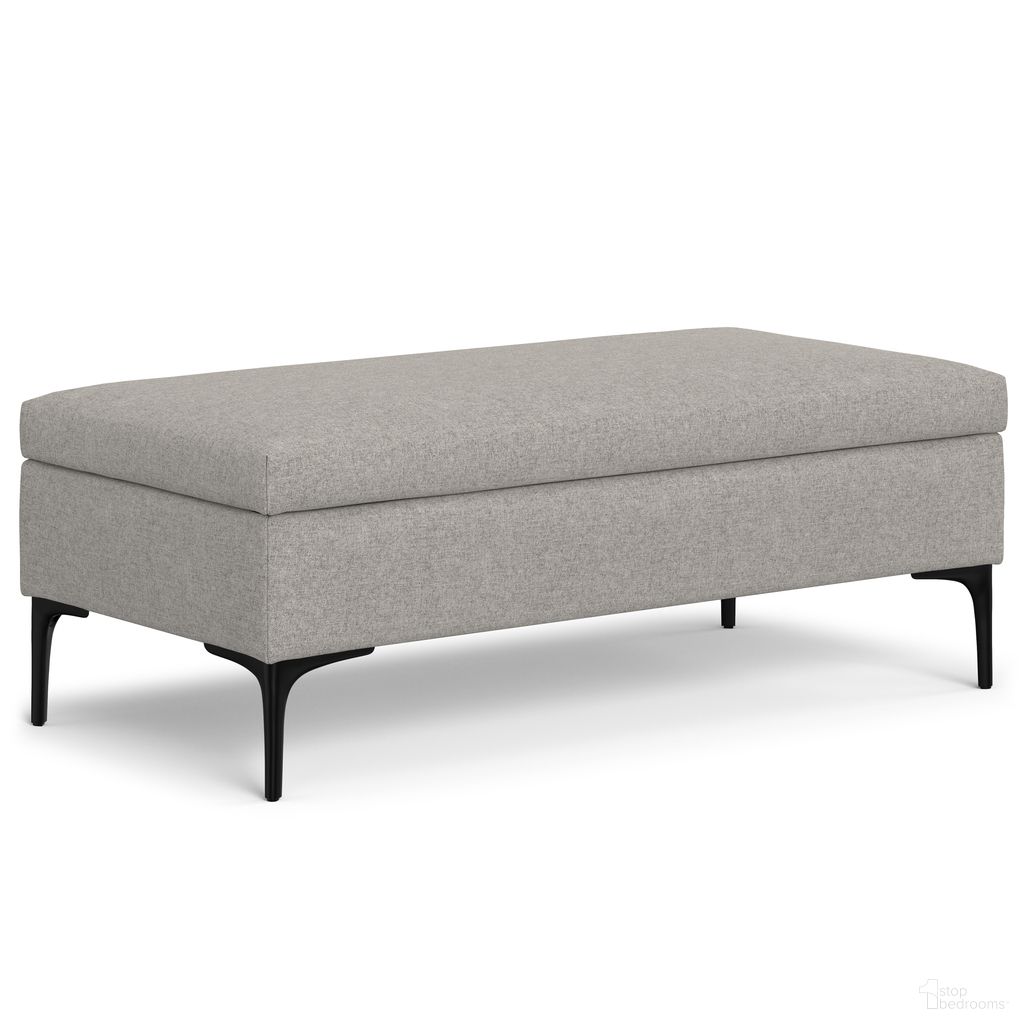 The appearance of Rebecca Polyester Large Coffee Table Storage Ottoman with Lift up Lid In Cloud Grey designed by Simpli Home in the transitional interior design. This cloud grey piece of furniture was selected by 1StopBedrooms from Rebecca Collection to add a touch of cosiness and style into your home. Sku: AXCOTREBLGLU-CLG. Material: Polyester.