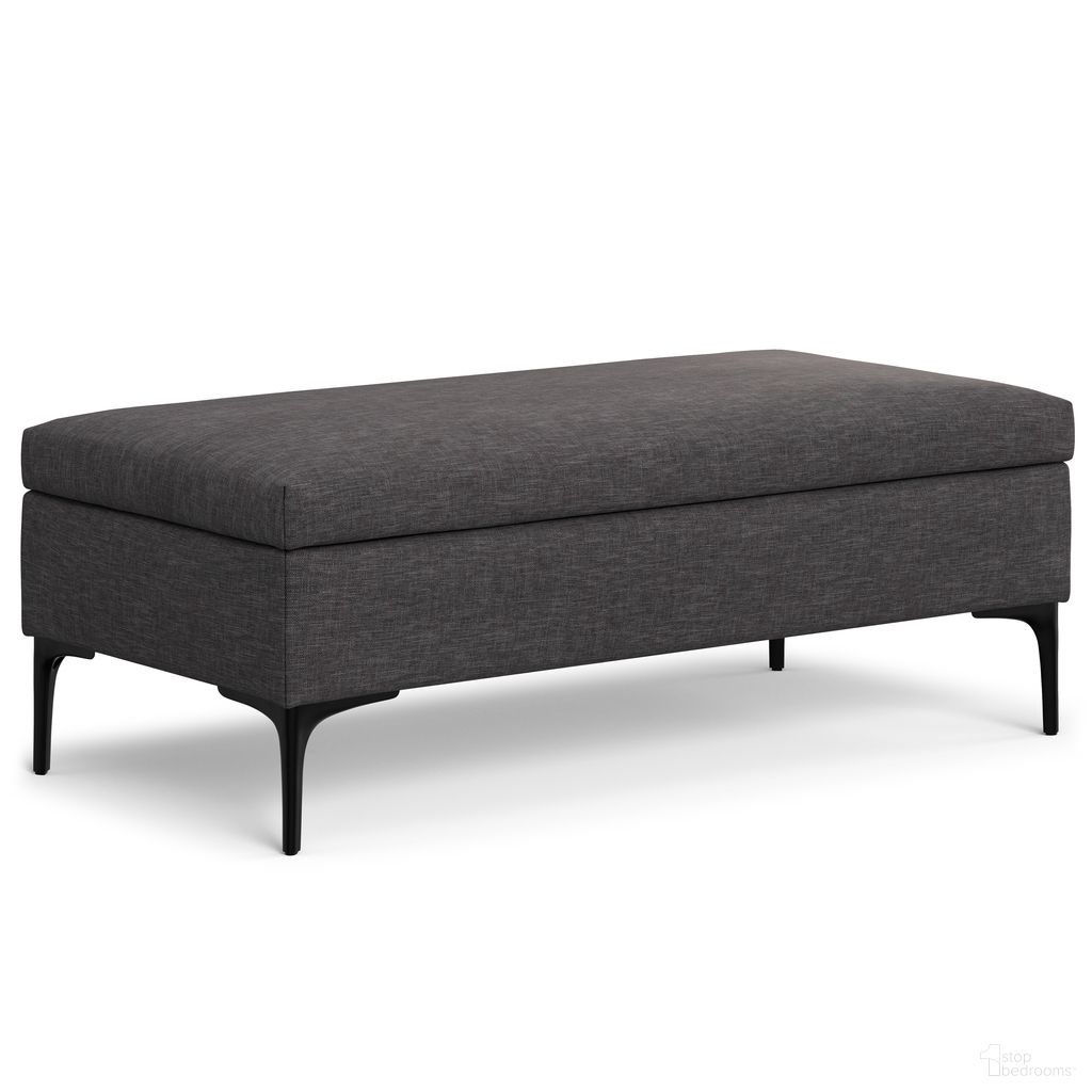 The appearance of Rebecca Polyester Large Coffee Table Storage Ottoman with Lift up Lid In Slate Grey designed by Simpli Home in the transitional interior design. This slate grey piece of furniture was selected by 1StopBedrooms from Rebecca Collection to add a touch of cosiness and style into your home. Sku: AXCOTREBLGLU-SGL. Material: Polyester.