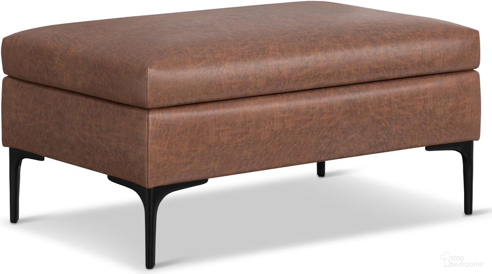 Rebecca Vegan Faux Leather Rectangular Coffee Table Storage Ottoman with Lift Up Lid In Distressed Saddle Brown