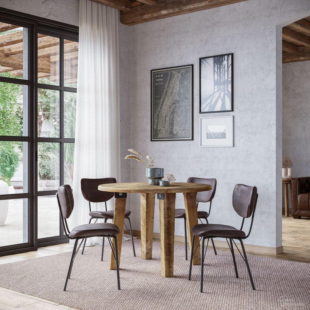 The appearance of Reclamation 5 Piece Round Dining Room Set with Upholstered Chairs In Dark Brown designed by Jofran in the rustic / southwestern interior design. This dark brown piece of furniture  was selected by 1StopBedrooms from Reclamation Collection to add a touch of cosiness and style into your home. Sku: 2301-RND42;2271-OWENCHDBN;2271-OWENCHDBN. Table Base Style: Legs. Table Top Shape: Round. Material: Acacia.