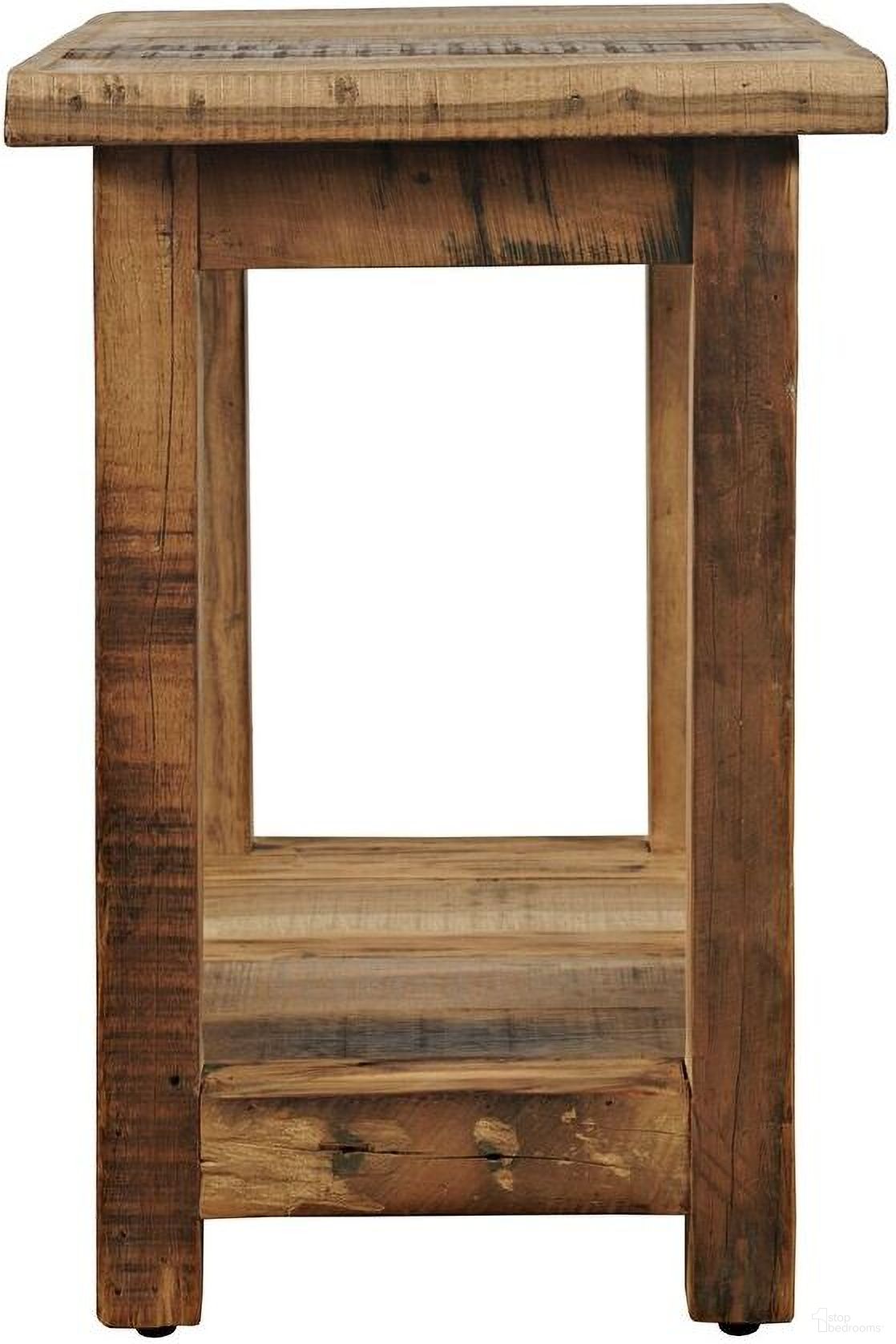 Reclamation Chairside End Table with Storage Shelf In Rustic Brown