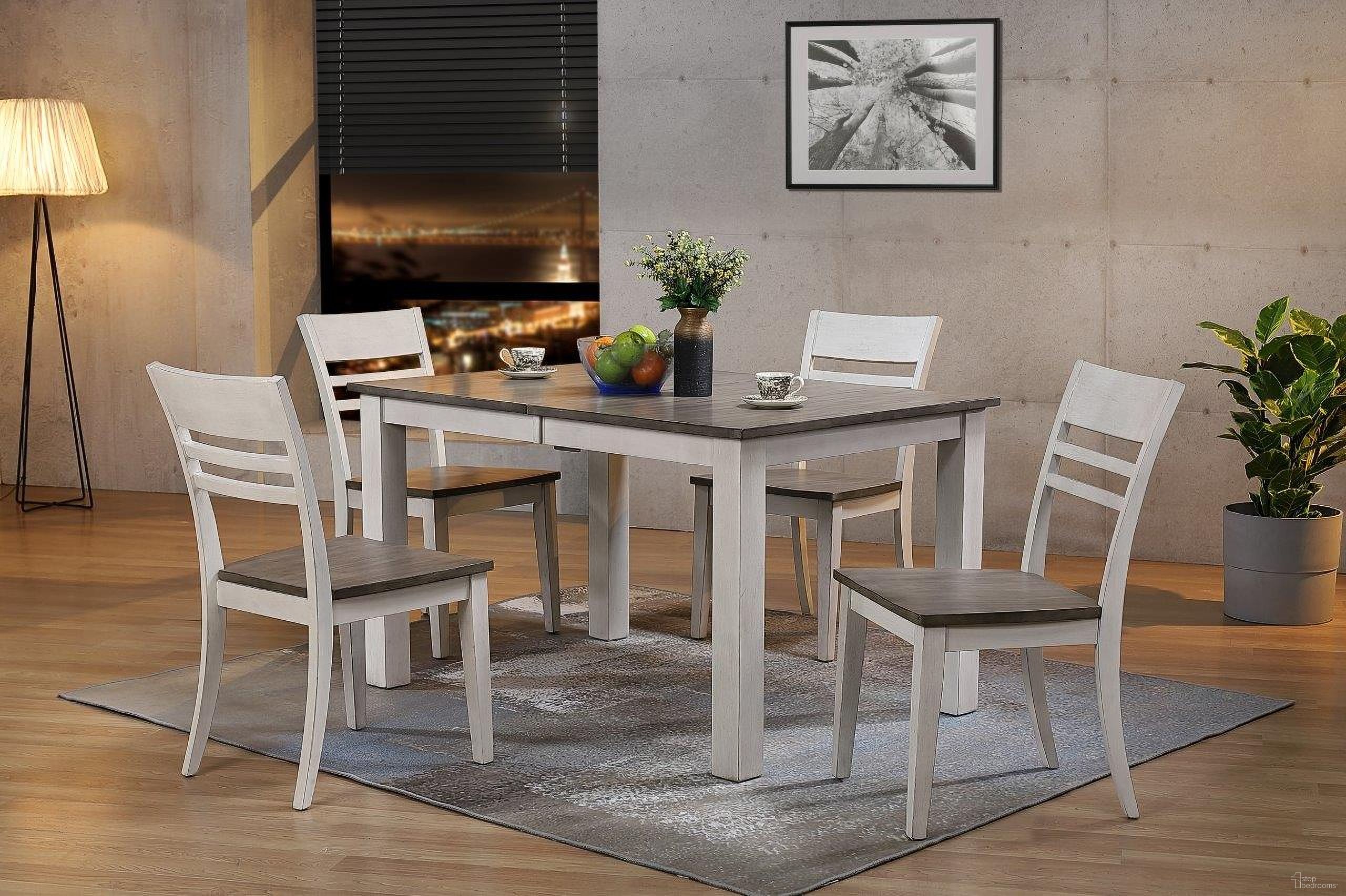 The appearance of Rectangle Parsons Transitional Ladderback 5-Piece Dining Set In Ash and Stormy White designed by Iconic Furniture in the transitional interior design. This ash and stormy white piece of furniture was selected by 1StopBedrooms from Loft & Parsons Collection to add a touch of cosiness and style into your home. Sku: RT67TF-LGPA-CH63-ASH-STW-5PC. Table Base Style: Legs. Table Top Shape: Rectangular. Material: Rubberwood.