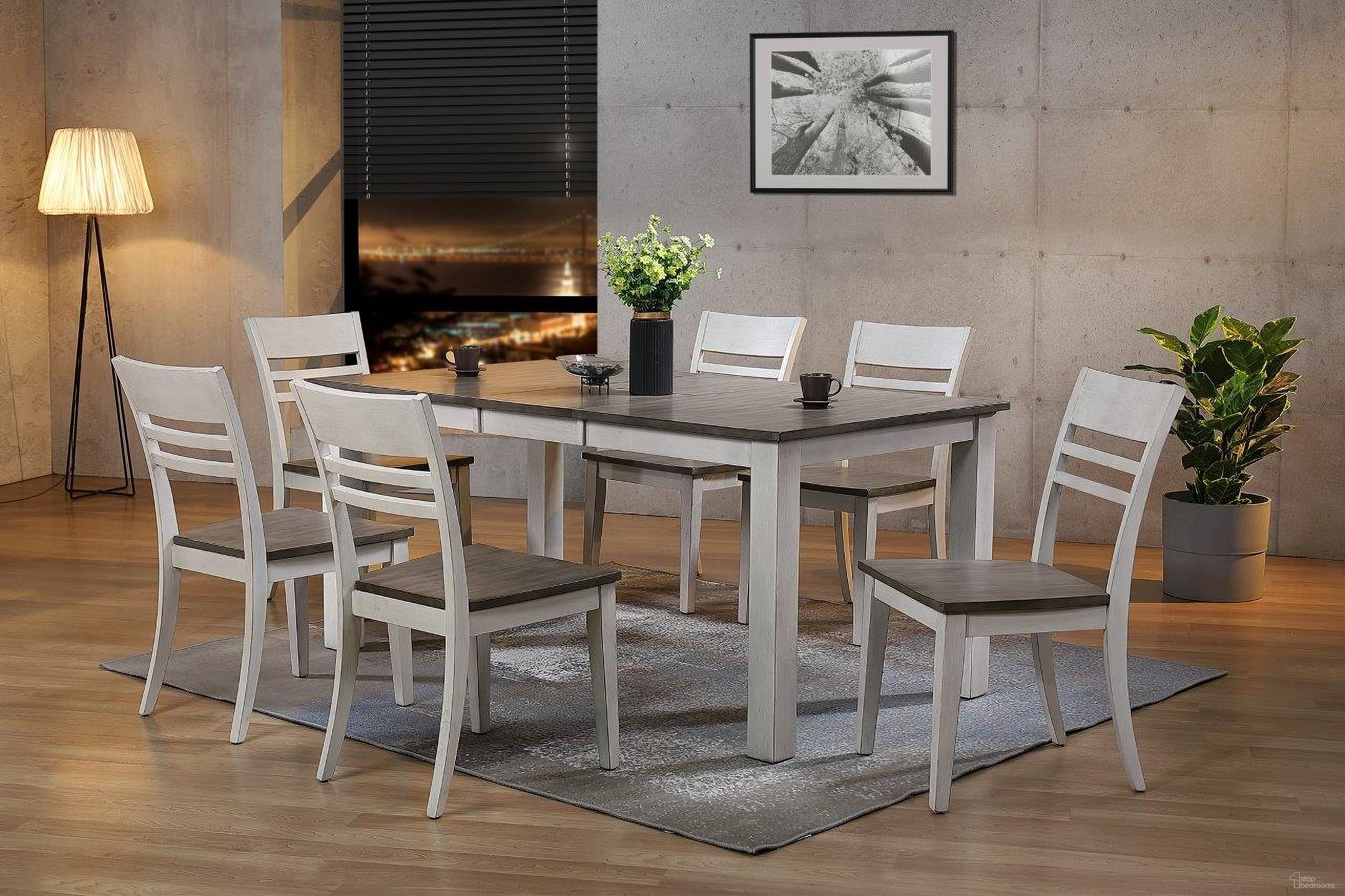 The appearance of Rectangle Parsons Transitional Ladderback 7-Piece Dining Set In Ash and Stormy White designed by Iconic Furniture in the transitional interior design. This ash and stormy white piece of furniture  was selected by 1StopBedrooms from Loft & Parsons Collection to add a touch of cosiness and style into your home. Sku: RT67TF-LGPA-CH63-ASH-STW-7PC. Table Base Style: Legs. Table Top Shape: Rectangular. Material: Rubberwood.