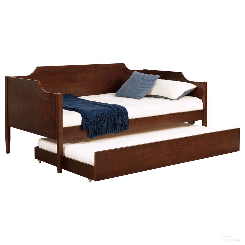 The appearance of Redding Wood Twin Daybed with Trundle In Cherry designed by Coaster in the transitional interior design. This cherry piece of furniture was selected by 1StopBedrooms from Redding Collection to add a touch of cosiness and style into your home. Sku: 300687B1;300687B2;300687B3. Bed Type: Daybed. Bed Size: Twin. Material: MDF.