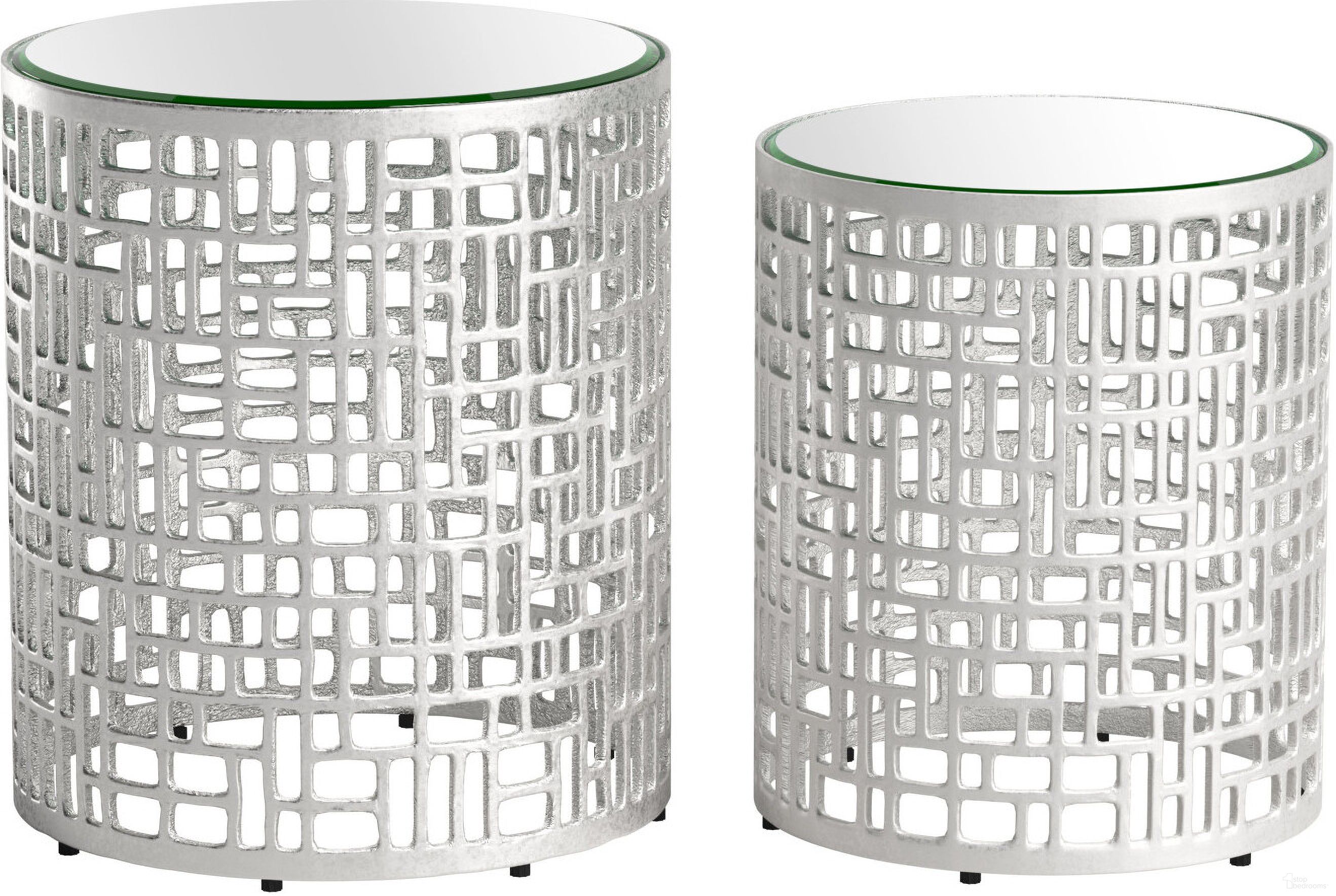 The appearance of Reden 2-Piece Side Table Set In Silver designed by Zuo Modern in the modern / contemporary interior design. This silver piece of furniture  was selected by 1StopBedrooms from Reden Collection to add a touch of cosiness and style into your home. Sku: 110153. Material: Glass.