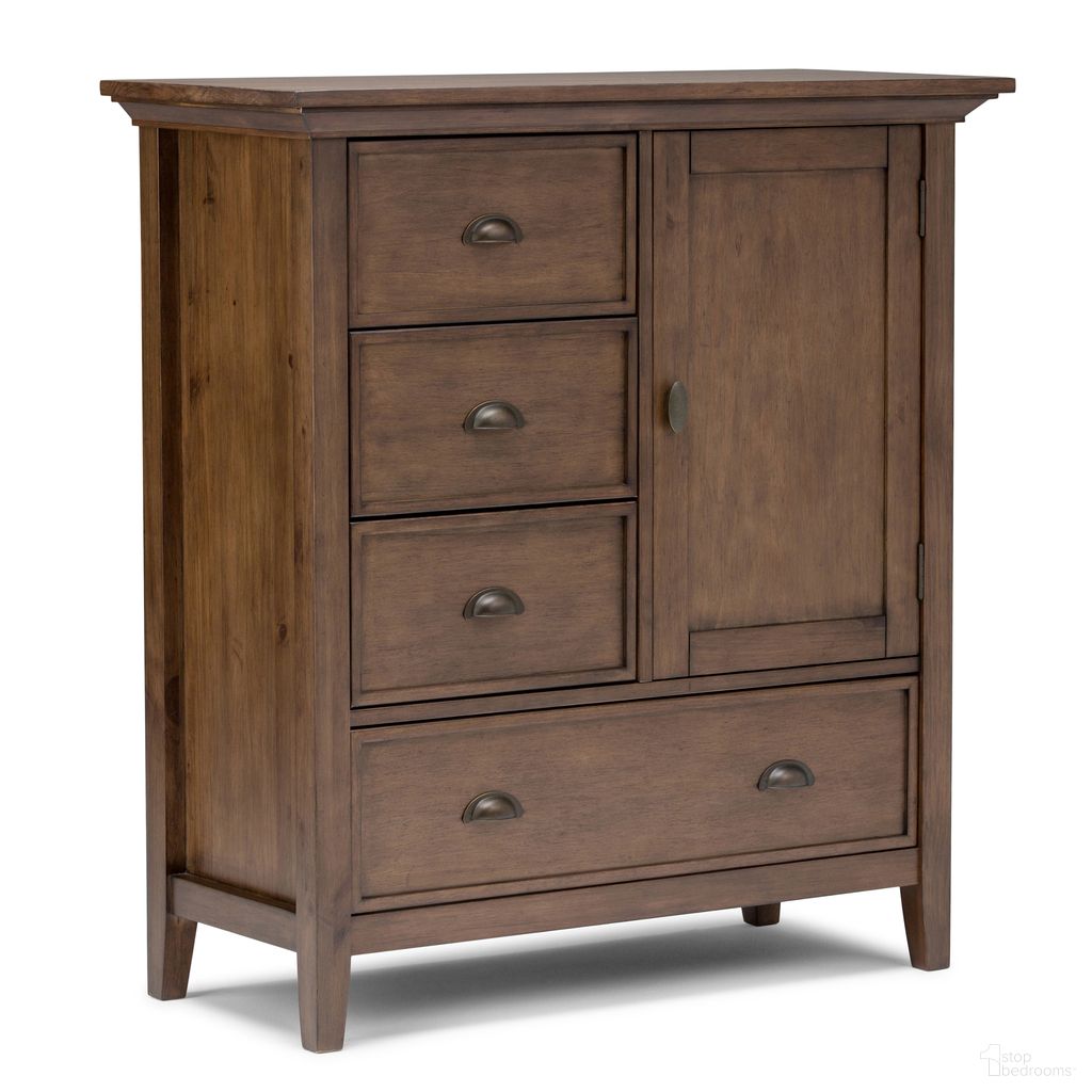 The appearance of Redmond Solid Wood Medium Storage Cabinet In Rustic Natural Aged Brown designed by Simpli Home in the transitional interior design. This rustic natural aged brown piece of furniture was selected by 1StopBedrooms from Redmond Collection to add a touch of cosiness and style into your home. Sku: 3AXCADM-05. Material: Pine.