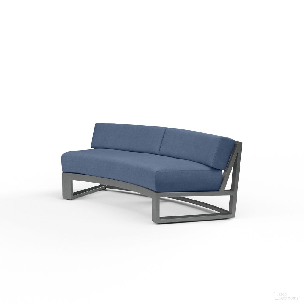 The appearance of Redondo Curved Sofa in Spectrum Indigo designed by Sunset West in the modern / contemporary interior design. This spectrum indigo piece of furniture was selected by 1StopBedrooms from Redondo Collection to add a touch of cosiness and style into your home. Sku: SW3801-CRV-48080. Material: Aluminum.