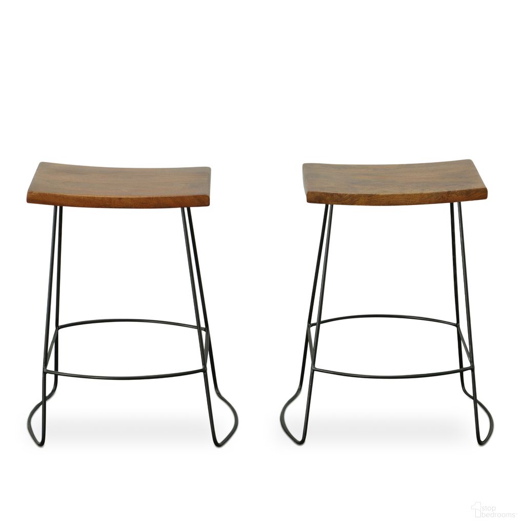 Reece 25 Inch Saddle Seat Counter Stool - Set of 2 In Chestnut and Black