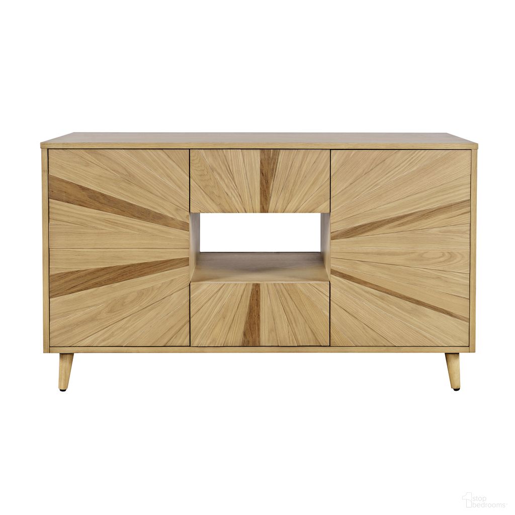 Reece 50 Inch Starburst TV Stand Console Storage Cabinet In Light Oak