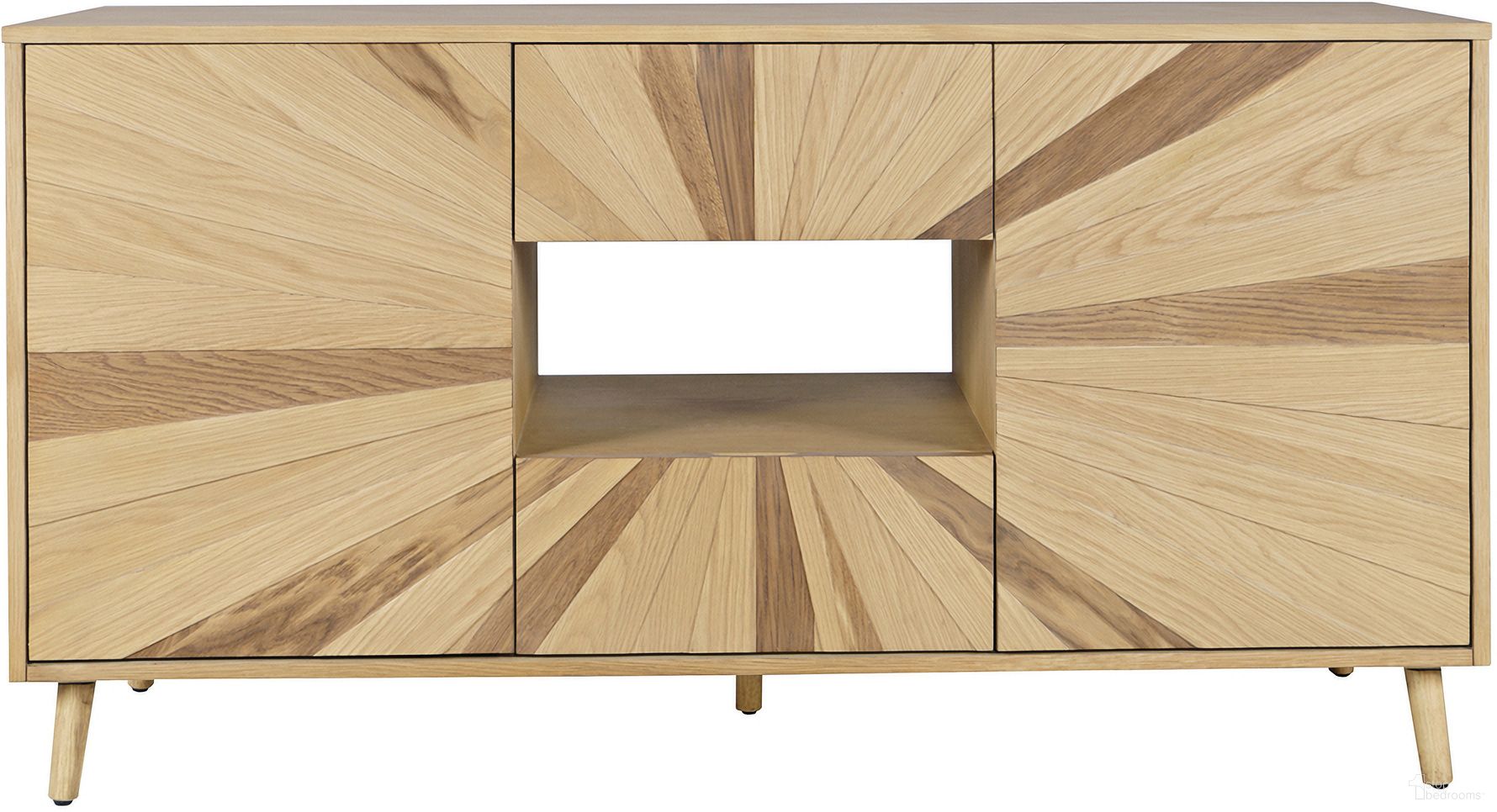 Reece 60 Inch Starburst TV Stand Console Storage Cabinet In Light Oak