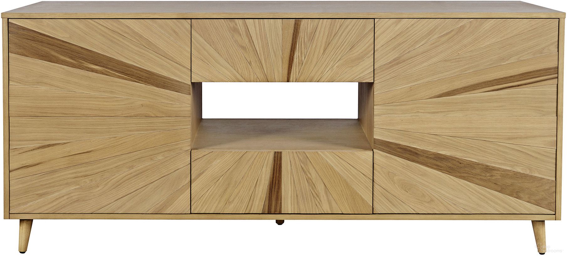 Reece 70 Inch Starburst TV Stand Console Storage Cabinet In Light Oak