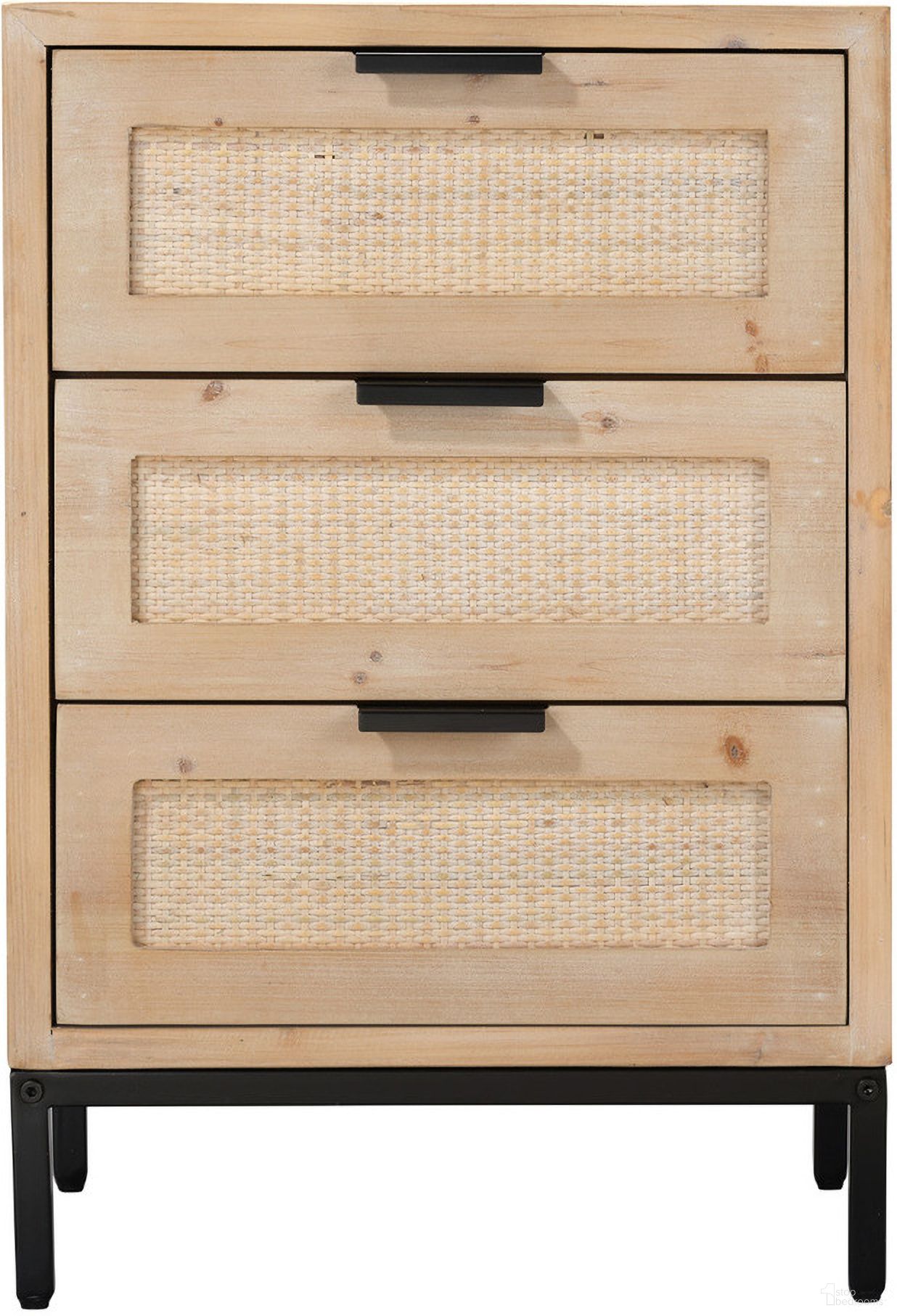 The appearance of Reed 3 Drawer Side Table in Washed Wood &amp; Black Metal designed by Jamie Young Company in the coastal interior design. This metal and black ash piece of furniture  was selected by 1StopBedrooms from Reed Collection to add a touch of cosiness and style into your home. Sku: LS20REED3STW. Material: Wood.