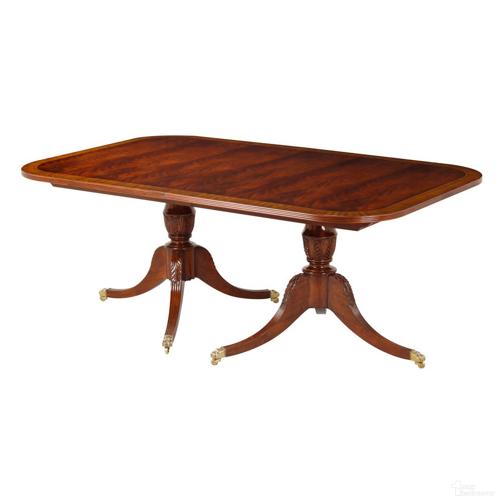 The appearance of Reeded Dining Table In Mahogany and Brass designed by Maitland-Smith in the modern / contemporary interior design. This mahogany/brass piece of furniture was selected by 1StopBedrooms from Maitland Smith Collection to add a touch of cosiness and style into your home. Sku: 89-0705-B;89-0705-T. Table Base Style: Double Pedestal. Table Top Shape: Rectangular. Material: Mahogany. Size: 46" x 119".