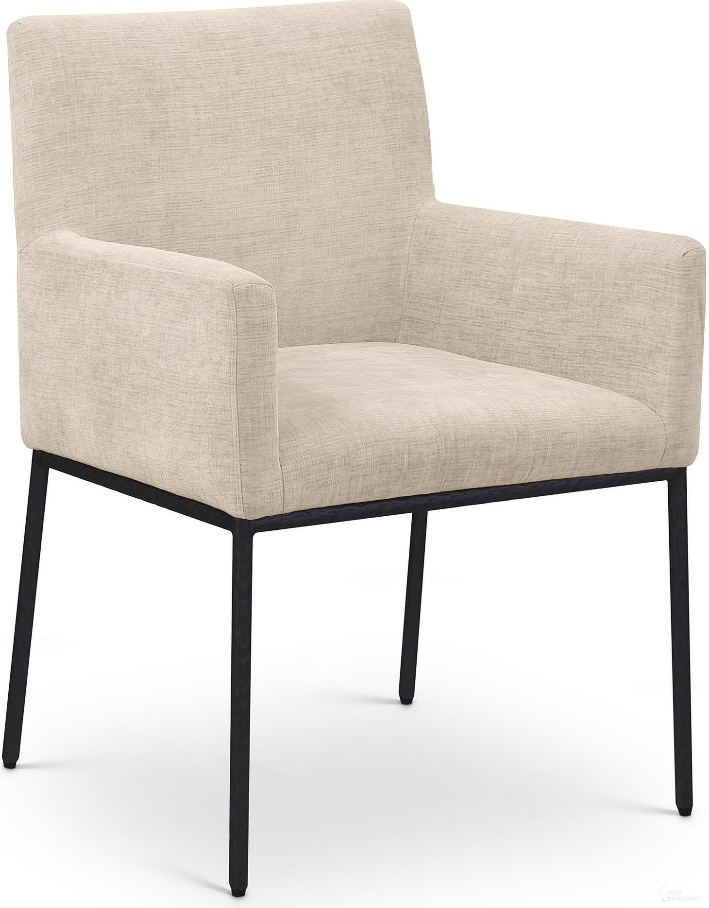 The appearance of Reeves Chenille Fabric Dining Chair Set of 2 In Beige and Matte Black designed by Meridian in the modern / contemporary interior design. This beige/matte black piece of furniture  was selected by 1StopBedrooms from Reeves Collection to add a touch of cosiness and style into your home. Sku: 11001Beige-C. Material: Chenille. Chair Type: Arm Chair.