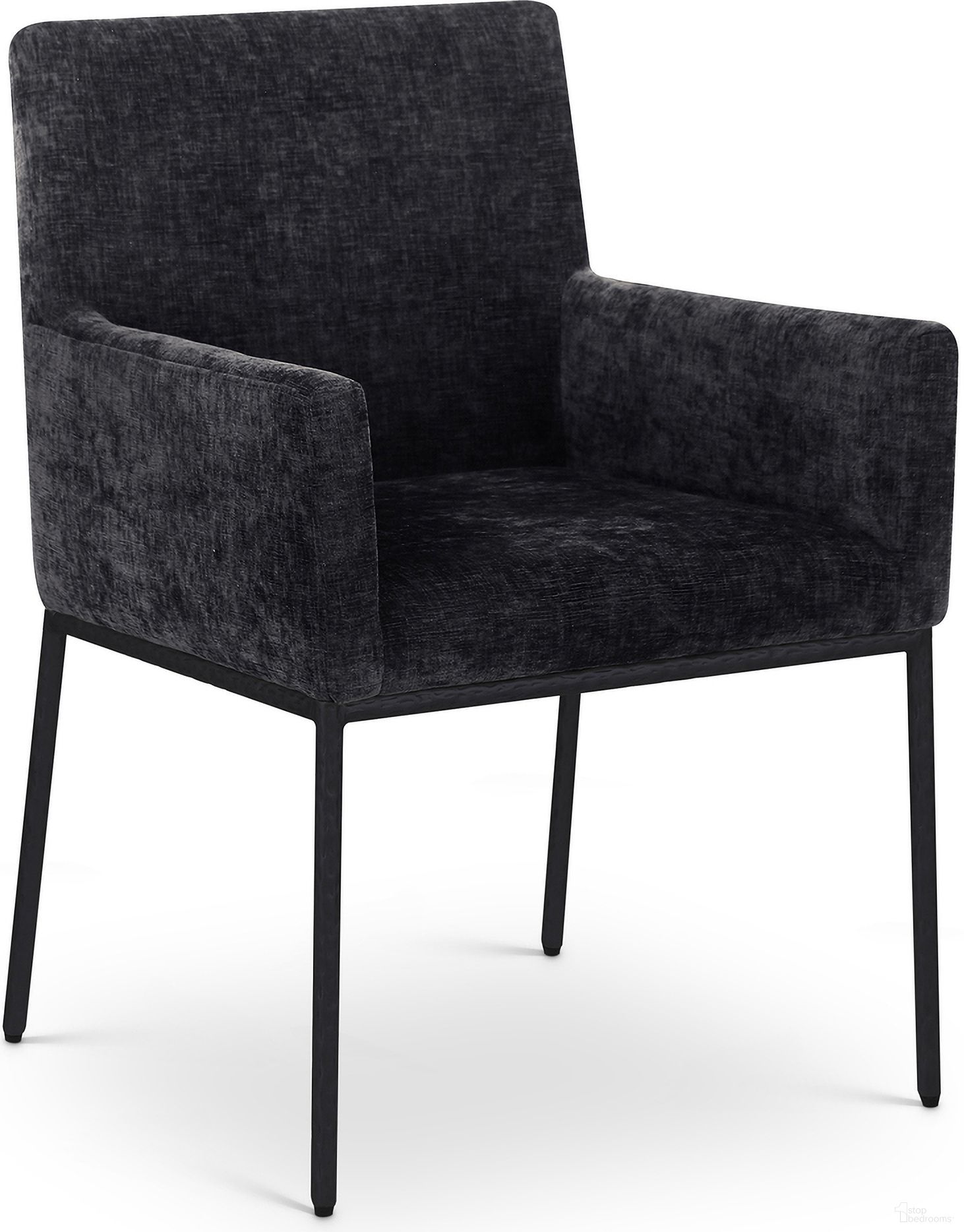 The appearance of Reeves Chenille Fabric Dining Chair Set of 2 In Black and Matte Black designed by Meridian in the modern / contemporary interior design. This black and matte black piece of furniture was selected by 1StopBedrooms from Reeves Collection to add a touch of cosiness and style into your home. Sku: 11001Black-C. Material: Chenille. Chair Type: Arm Chair.