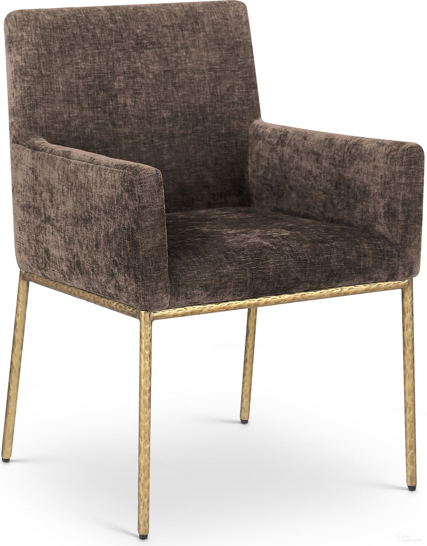 The appearance of Reeves Chenille Fabric Dining Chair Set of 2 In Brown and Brushed Brass designed by Meridian in the modern / contemporary interior design. This brown piece of furniture was selected by 1StopBedrooms from Reeves Collection to add a touch of cosiness and style into your home. Sku: 11002Brown-C. Material: Chenille. Chair Type: Arm Chair.