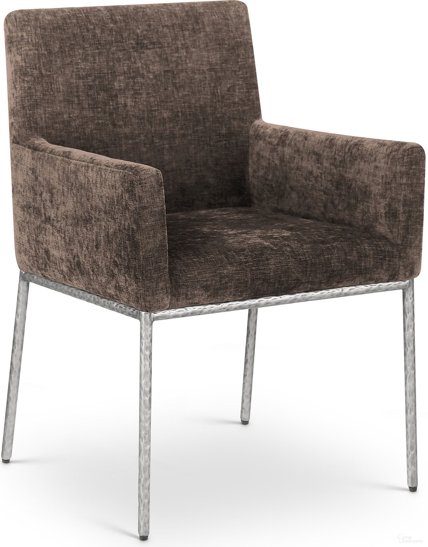 The appearance of Reeves Chenille Fabric Dining Chair Set of 2 In Brown and Brushed Silver designed by Meridian in the modern / contemporary interior design. This brown piece of furniture was selected by 1StopBedrooms from Reeves Collection to add a touch of cosiness and style into your home. Sku: 11003Brown-C. Material: Chenille. Chair Type: Arm Chair.