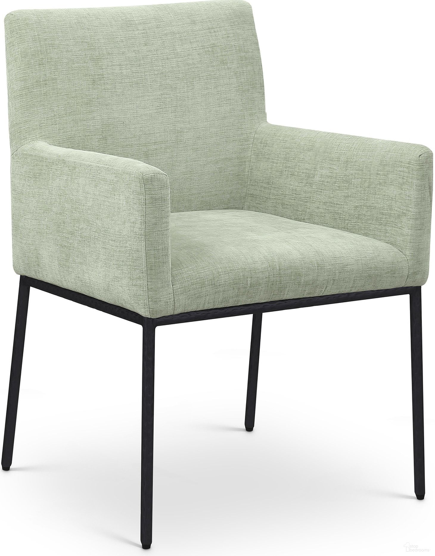 The appearance of Reeves Chenille Fabric Dining Chair Set of 2 In Mint designed by Meridian in the modern / contemporary interior design. This mint piece of furniture  was selected by 1StopBedrooms from Reeves Collection to add a touch of cosiness and style into your home. Sku: 11001Mint-C. Material: Chenille. Chair Type: Arm Chair.