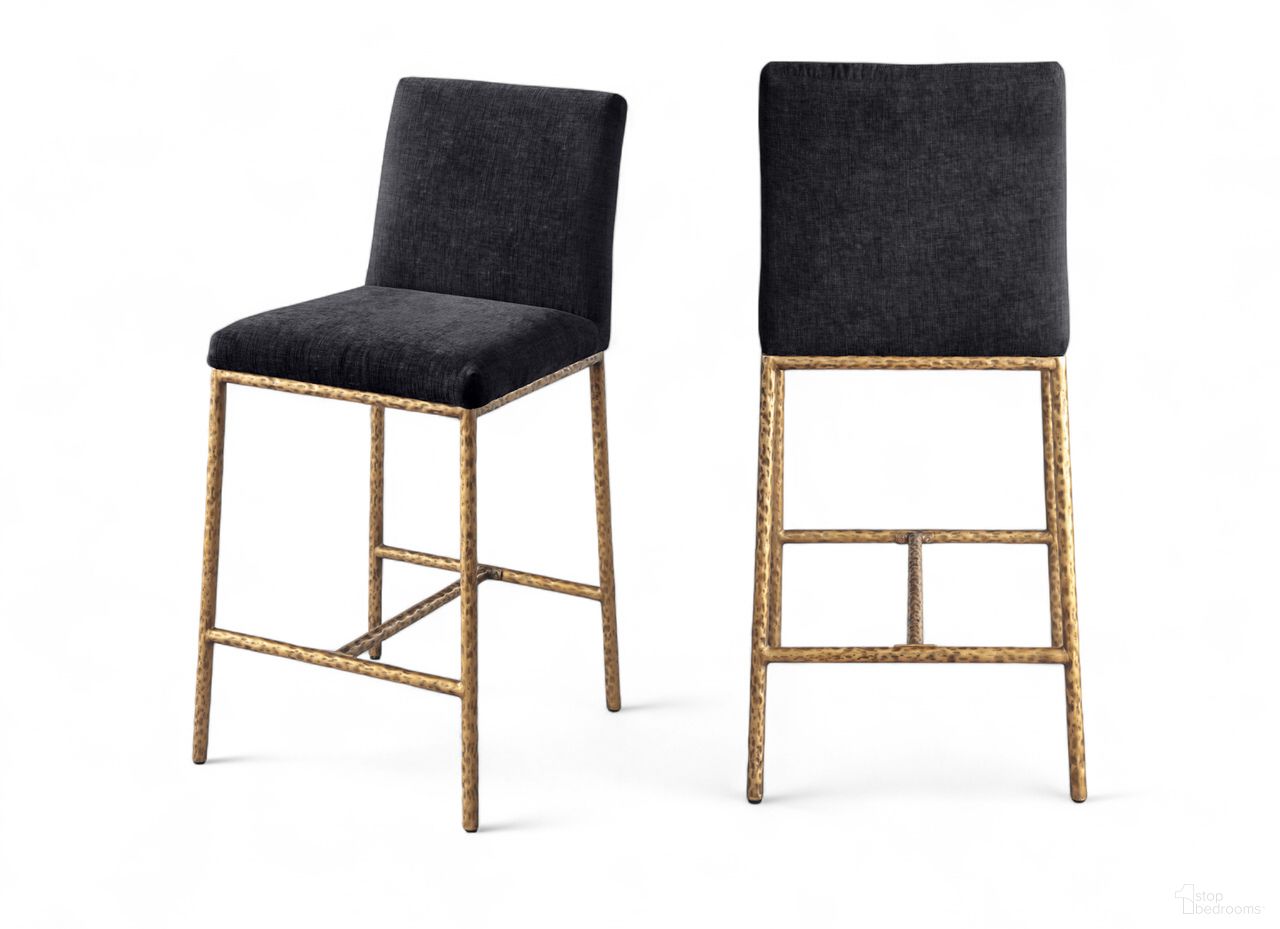 The appearance of Reeves Chenille Fabric Upholstered Counter Stool Set of 2 In Black and Brushed Gold designed by Meridian in the modern / contemporary interior design. This black/brushed gold piece of furniture was selected by 1StopBedrooms from Reeves Collection to add a touch of cosiness and style into your home. Sku: 11070Black-C. Material: Chenille.