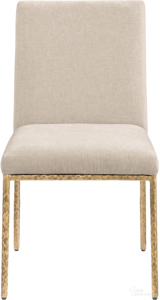 Reeves Chenille Fabric Upholstered Dining Side Chair Set of 2 In Beige and Brushed Brass