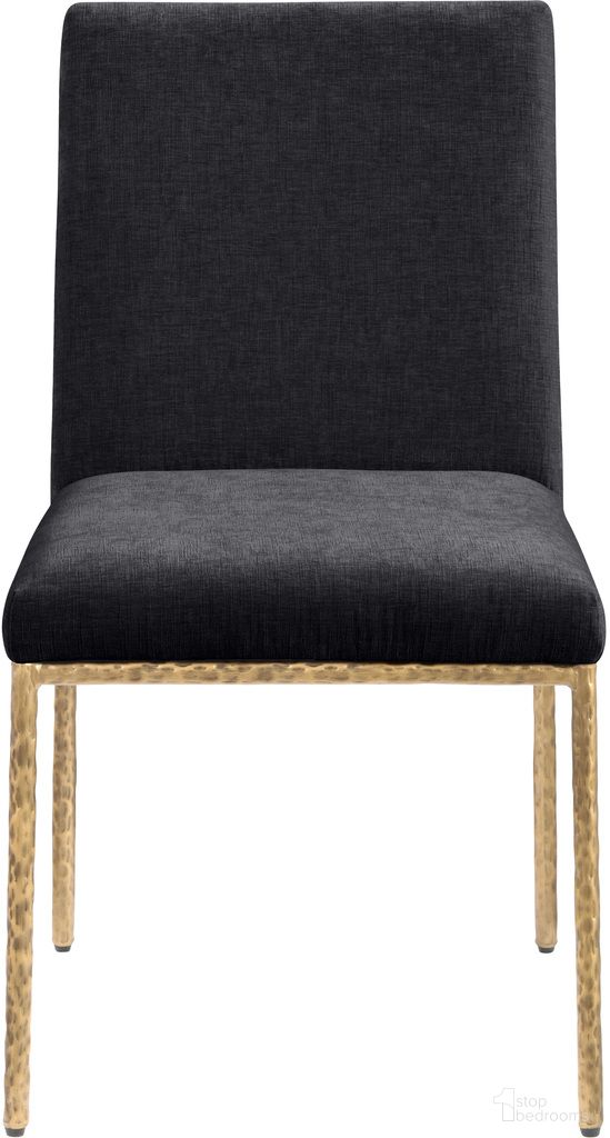 The appearance of Reeves Chenille Fabric Upholstered Dining Side Chair Set of 2 In Black and Brushed Brass designed by Meridian in the modern / contemporary interior design. This black/brushed brass piece of furniture  was selected by 1StopBedrooms from Reeves Collection to add a touch of cosiness and style into your home. Sku: 11002Black-SC. Material: Chenille. Chair Type: Side Chair.