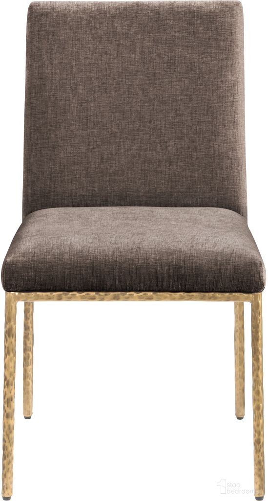 Reeves Chenille Fabric Upholstered Dining Side Chair Set of 2 In Brown and Brushed Brass