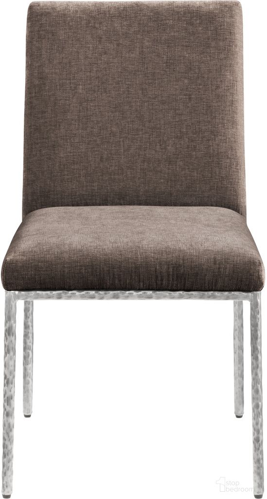 Reeves Chenille Fabric Upholstered Dining Side Chair Set of 2 In Brown and Brushed Silver