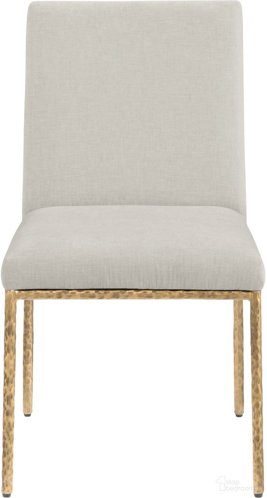 Reeves Chenille Fabric Upholstered Dining Side Chair Set of 2 In Cream and Brushed Brass