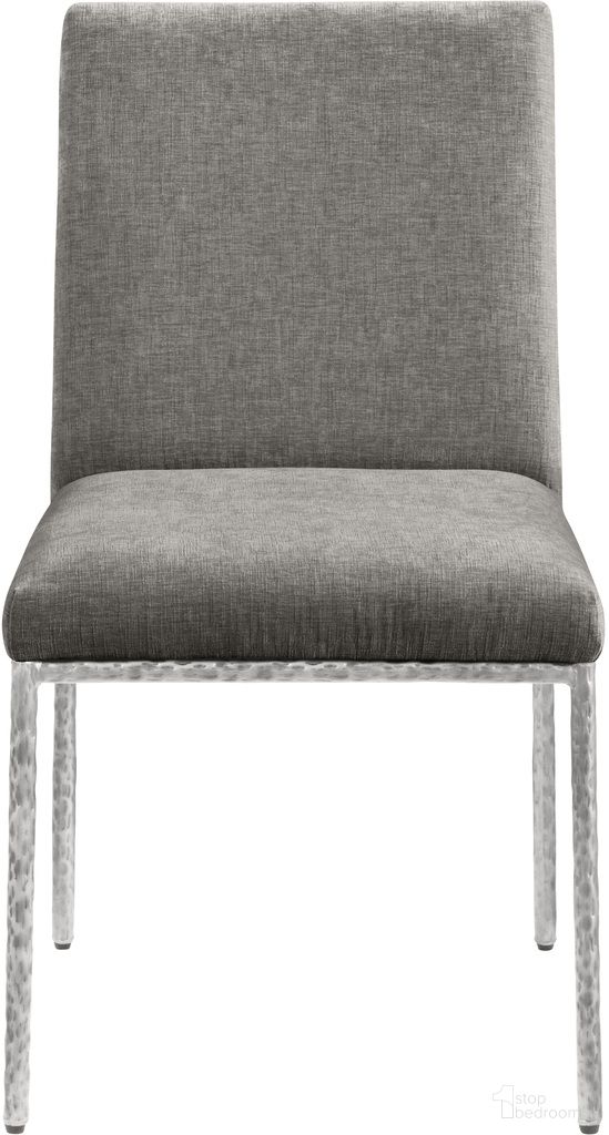 Reeves Chenille Fabric Upholstered Dining Side Chair Set of 2 In Grey and Brushed Silver